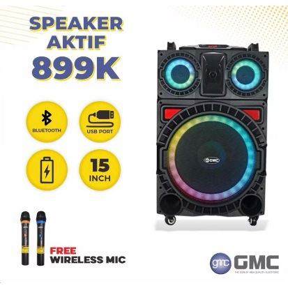 SPEAKER BLUETOOTH PORTABEL GMC 899G 899 G BONUS 2 MIC WIRELESS SPEAKER KARAOKE AMPLIMEETING MULTIMED