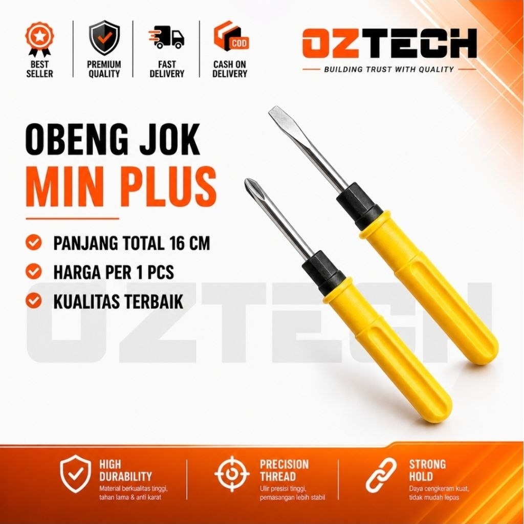 OZTECH Obeng Plus Minus Bolak Balik 16CM Obeng Jok Motor Obeng Servis Multifungsi