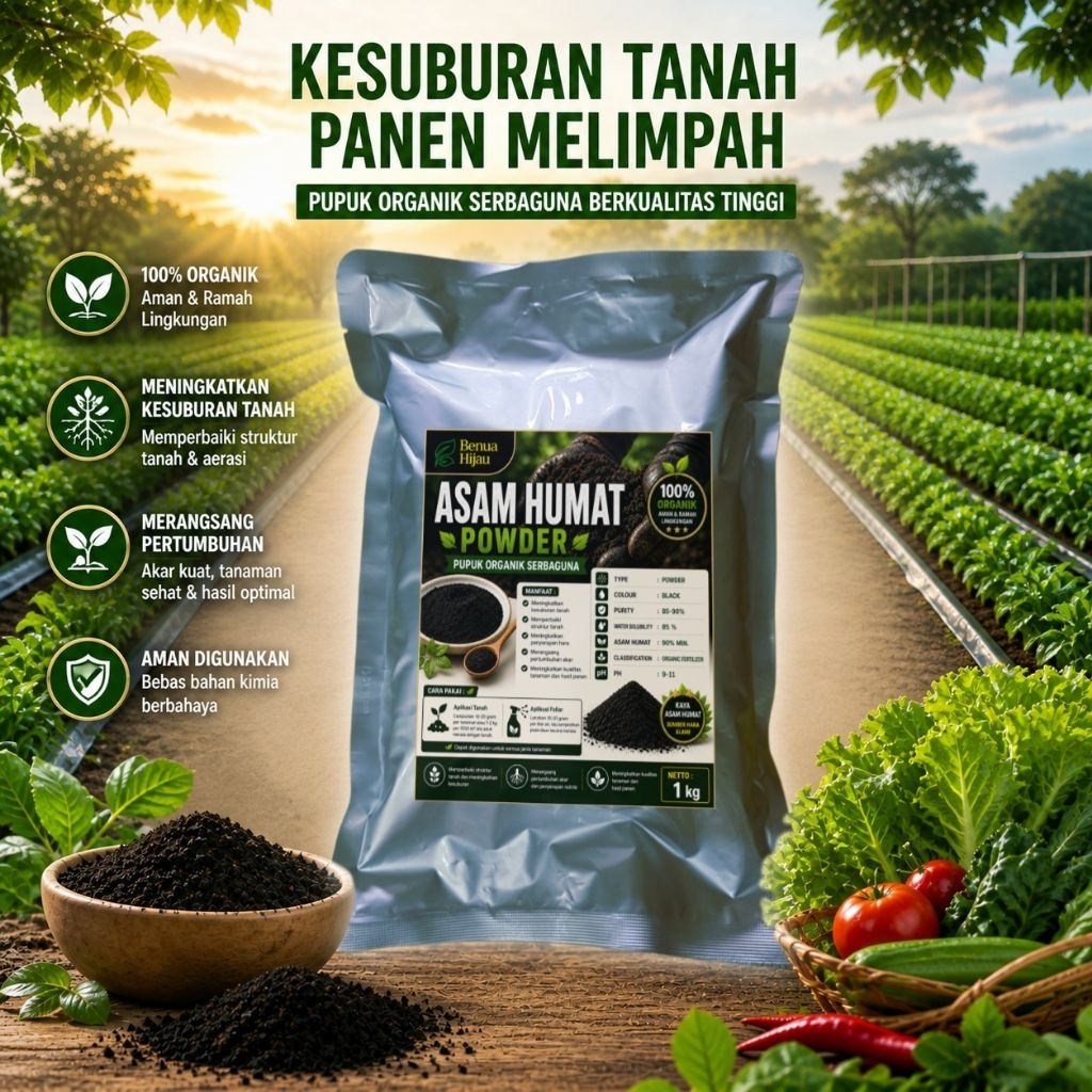 POWDER ASAM HUMAT 90% PEMBENAH TANAH | HUMIC ACID | POWDER 1KG