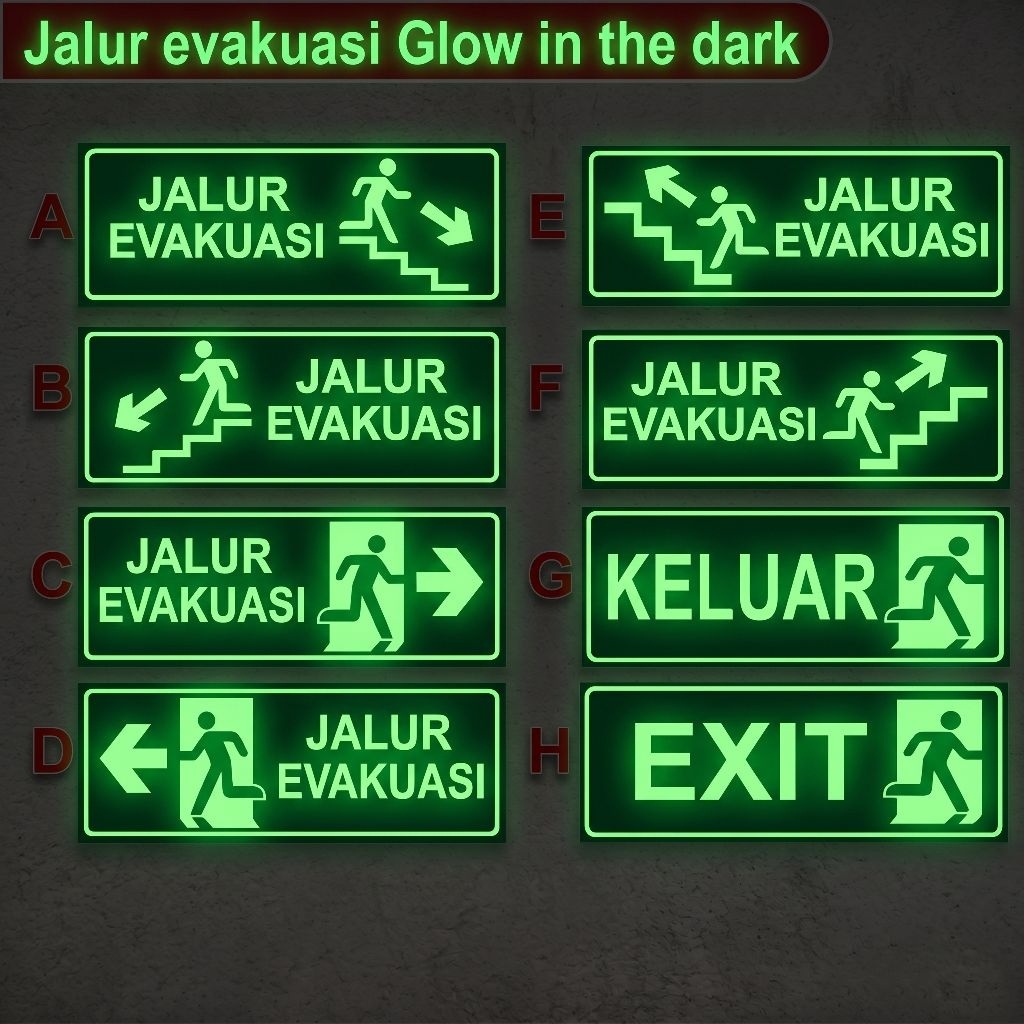 rambu jalur evakuasi glow in the dark | jalur evakuasi nyala dalam gelap | rambu jalur evakuasi