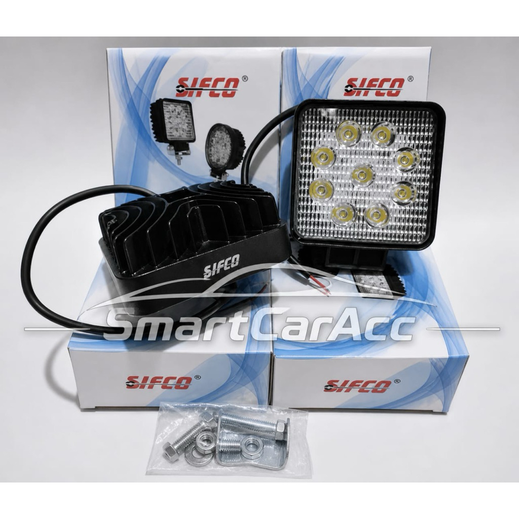 Lampu led work light kerja sorot kabut fog lamp led 9 mata 27 watt kotak bulat sifco tebal putih