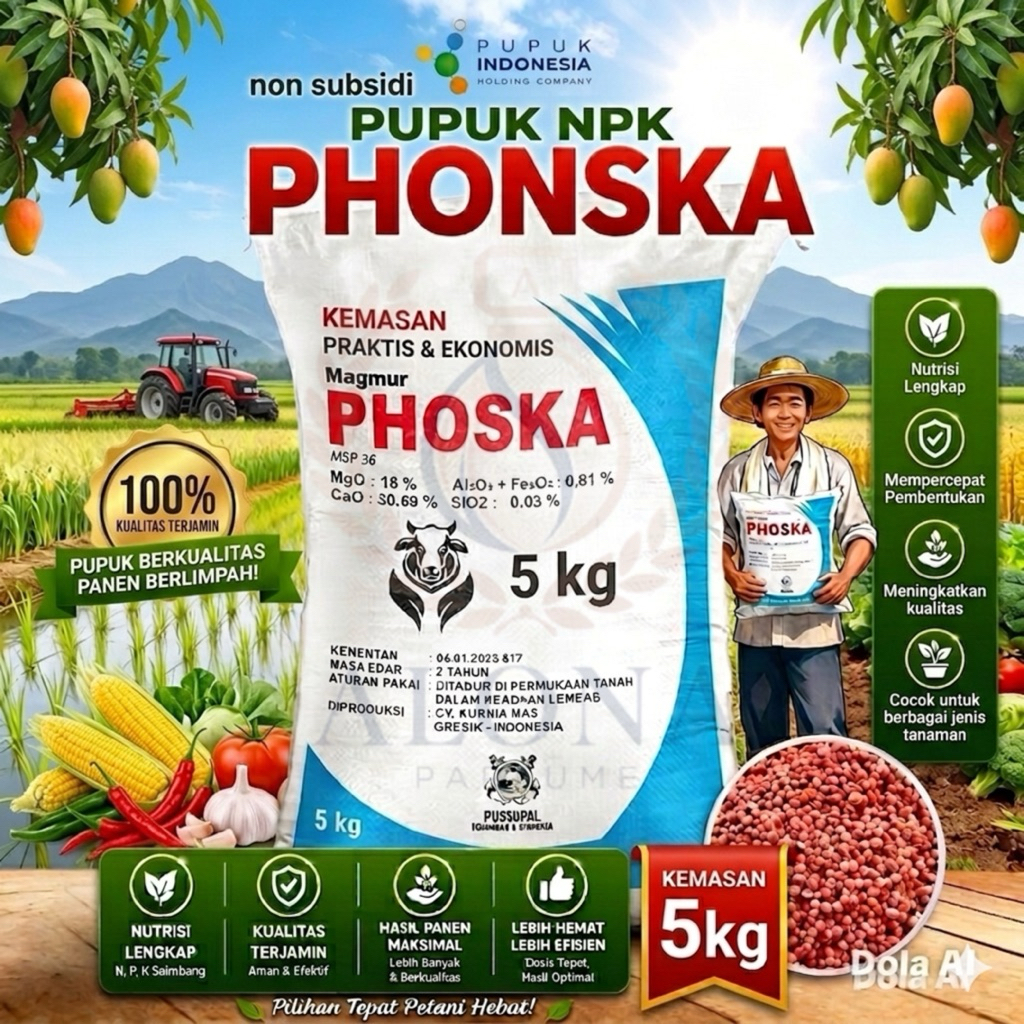 Pupuk PHONSKA Kemasan 5 kg, Pupuk NPK PHOSKA, Pupuk NPK PHONSKA