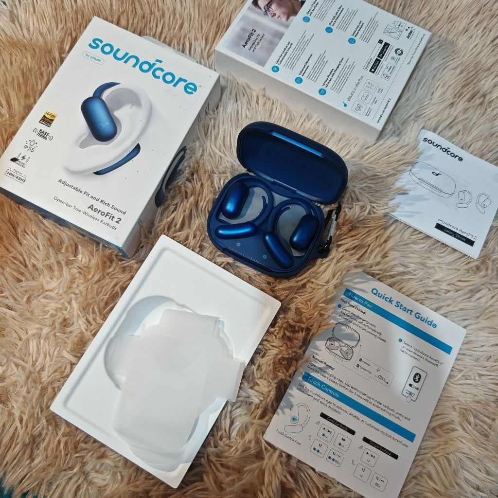 TWS Anker Soundcore Aerofit 2 open ear hi res biru seken