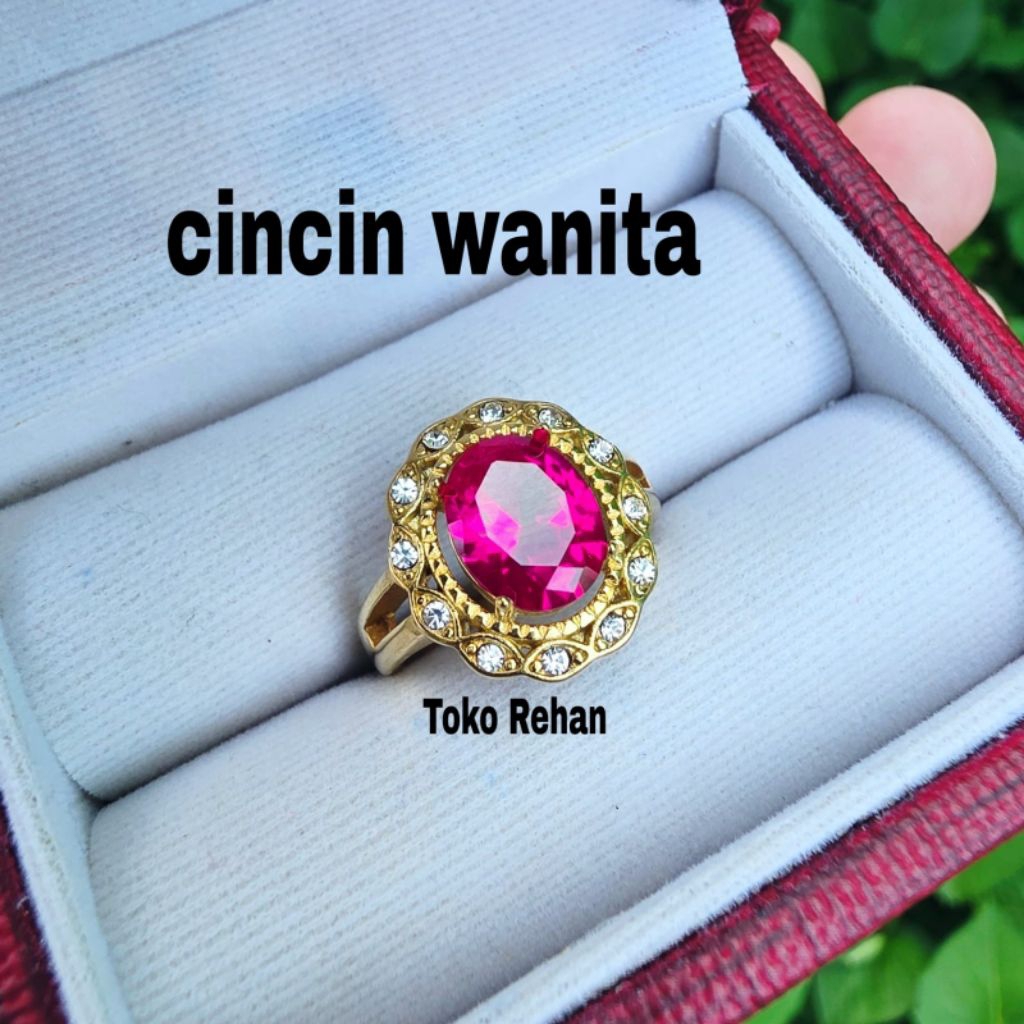 Cincin Wanita Batu Merah Siam Mewah