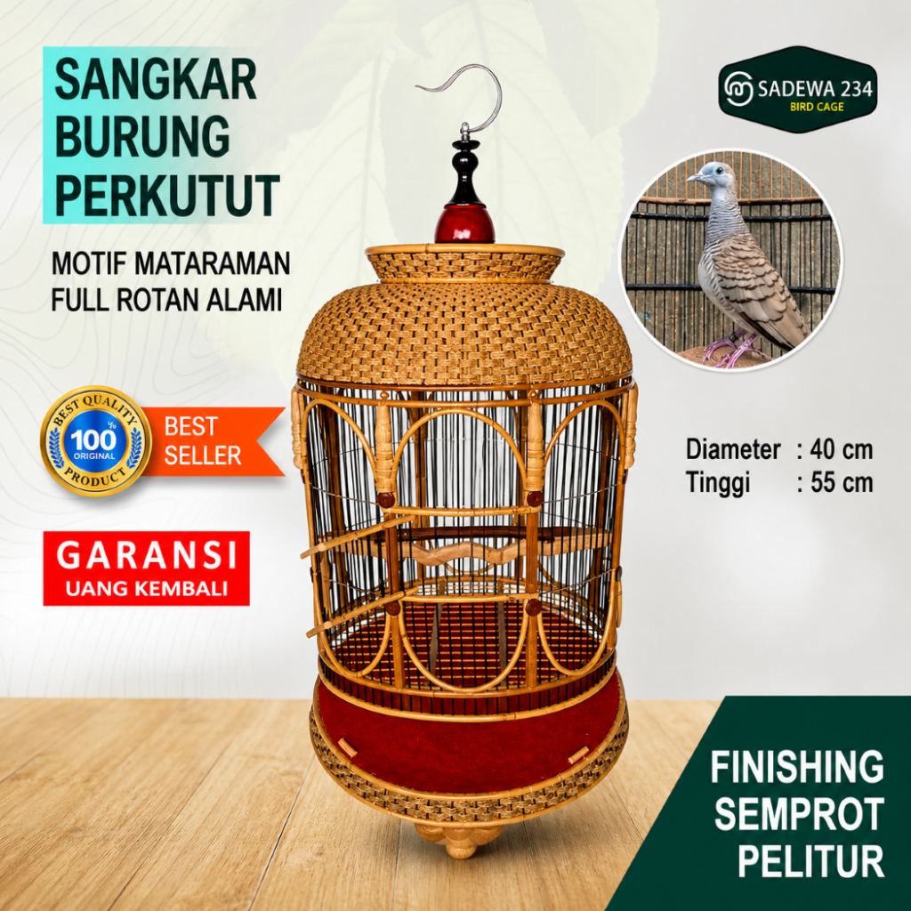 Sangkar burung perkutut full rotan Mataraman sudah finishing