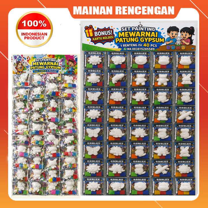 Mainan Rencengan/rentengan patung gypsum untuk di warnai anak-anak isi 40 pcs ecer dan grosir