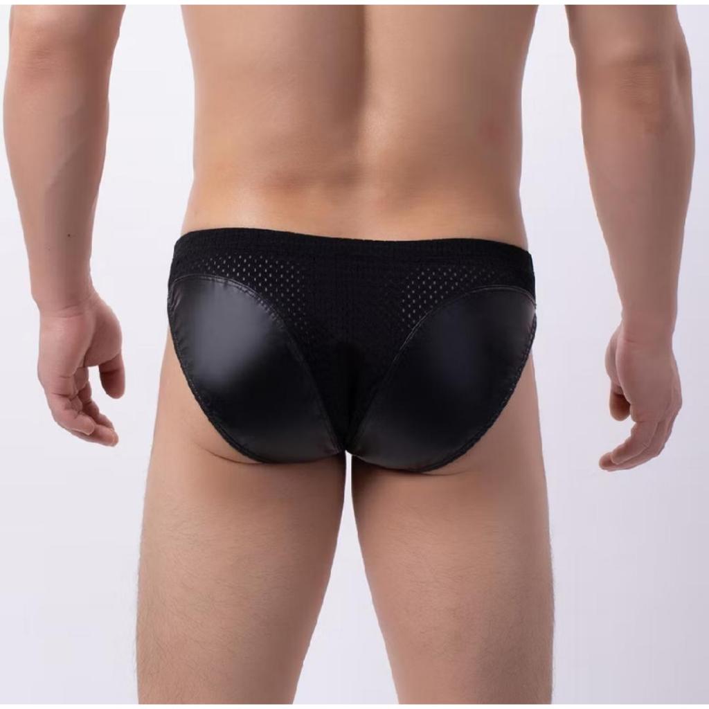 CELANA DALAM BRIEF PRIA  SINTETIK LEATHER KULIT PREMIUM HITAM