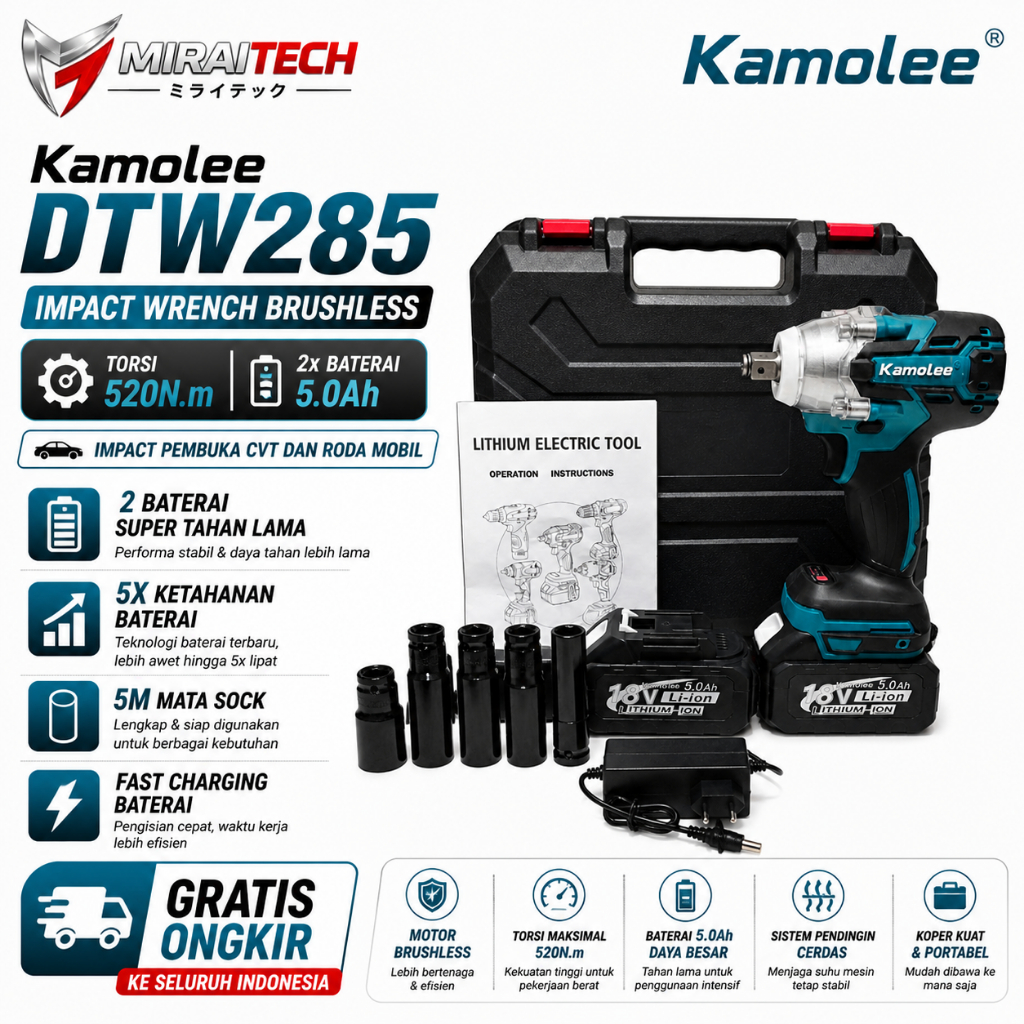 MAKITA COMPATIBLE | KAMOLEE DTW285 - Impact Wrench 520N.m 5.0Ah