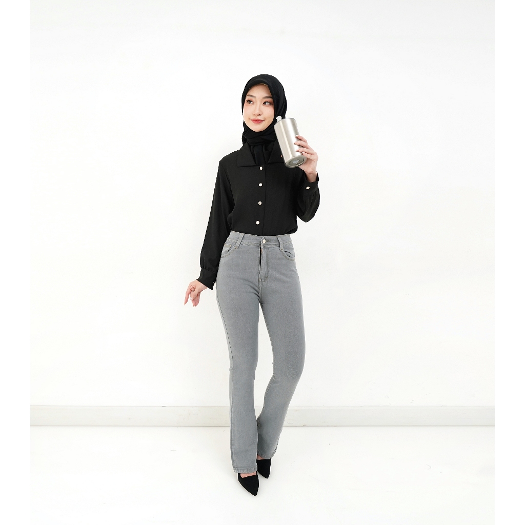 Banafsaj-Celana Wanita Jeans Abu Cutbray