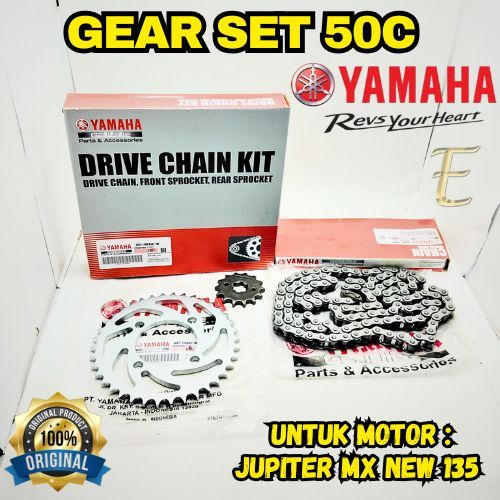 GEAR SET + RANTAI KODE (5OC) ORIGINAL ASLI YAMAHA UNTUK JUPITER MX NEW 135/MX OLD KUALITAS 100% ASLI