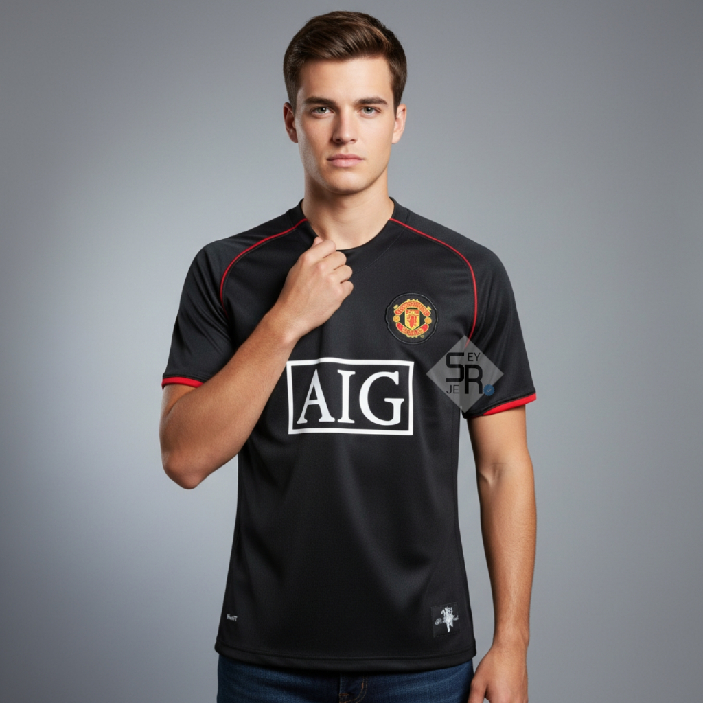 RETRO Jersey Mnchstr Untd Away 2007 2008 M U Baju Sepak Bola Vintage Warna Hitam Pasang Custom Sablo