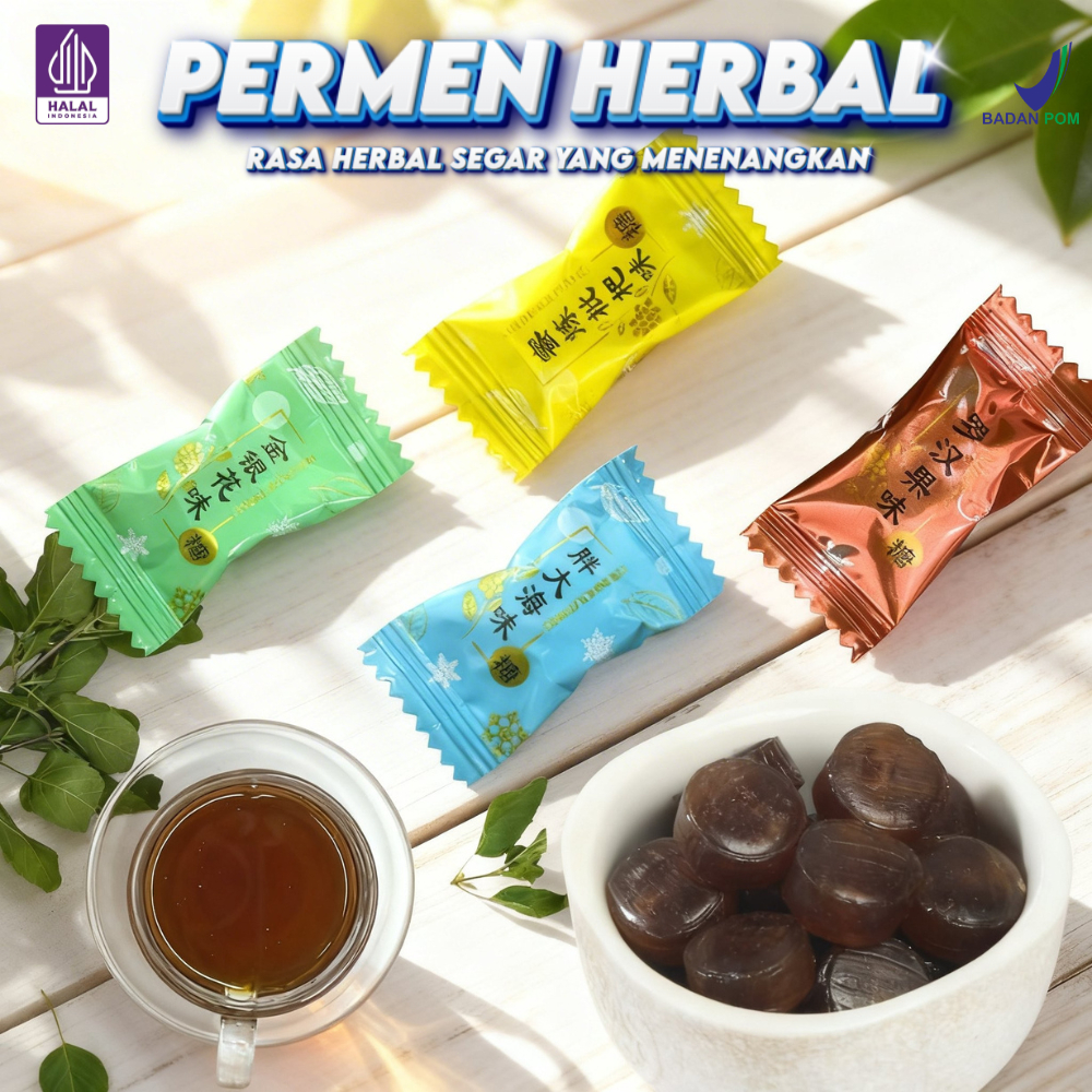 Permen Herbal Pereda Sakit Tenggorokan 4 Rasa Luo Han Guo Honeysuckle Pat Hai Hai Madu Niose Antler 