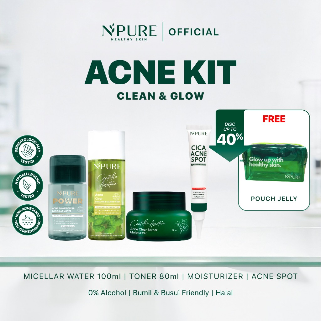 [BUY 4 GET 5] - NPURE Acne Care Kit FREE POUCH JELLY - Paket Skincare Kulit Berjerawat / Travel Kit