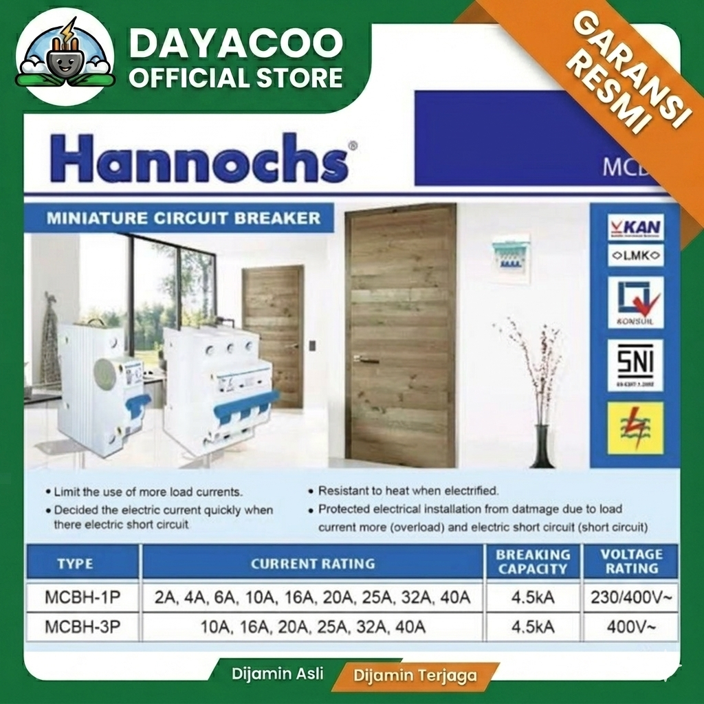 MCB Hannochs 3 Phase 3P Mini Circuit Breaker - Pembatas Arus Listrik 10A - 63A Original