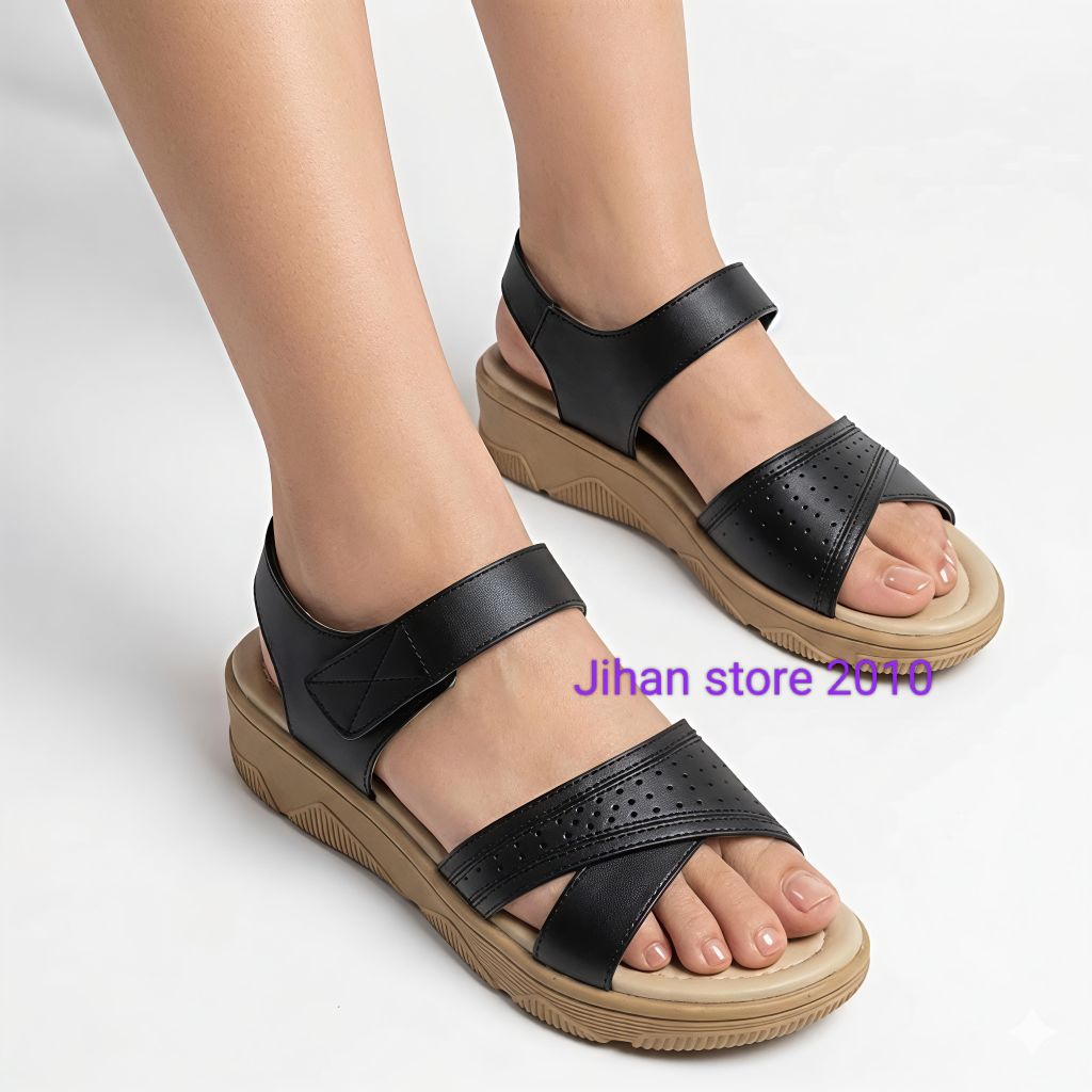 sandal wedges wanita // Sandal wedges wanita model tali belakang // sandal LED Velcro Korean style