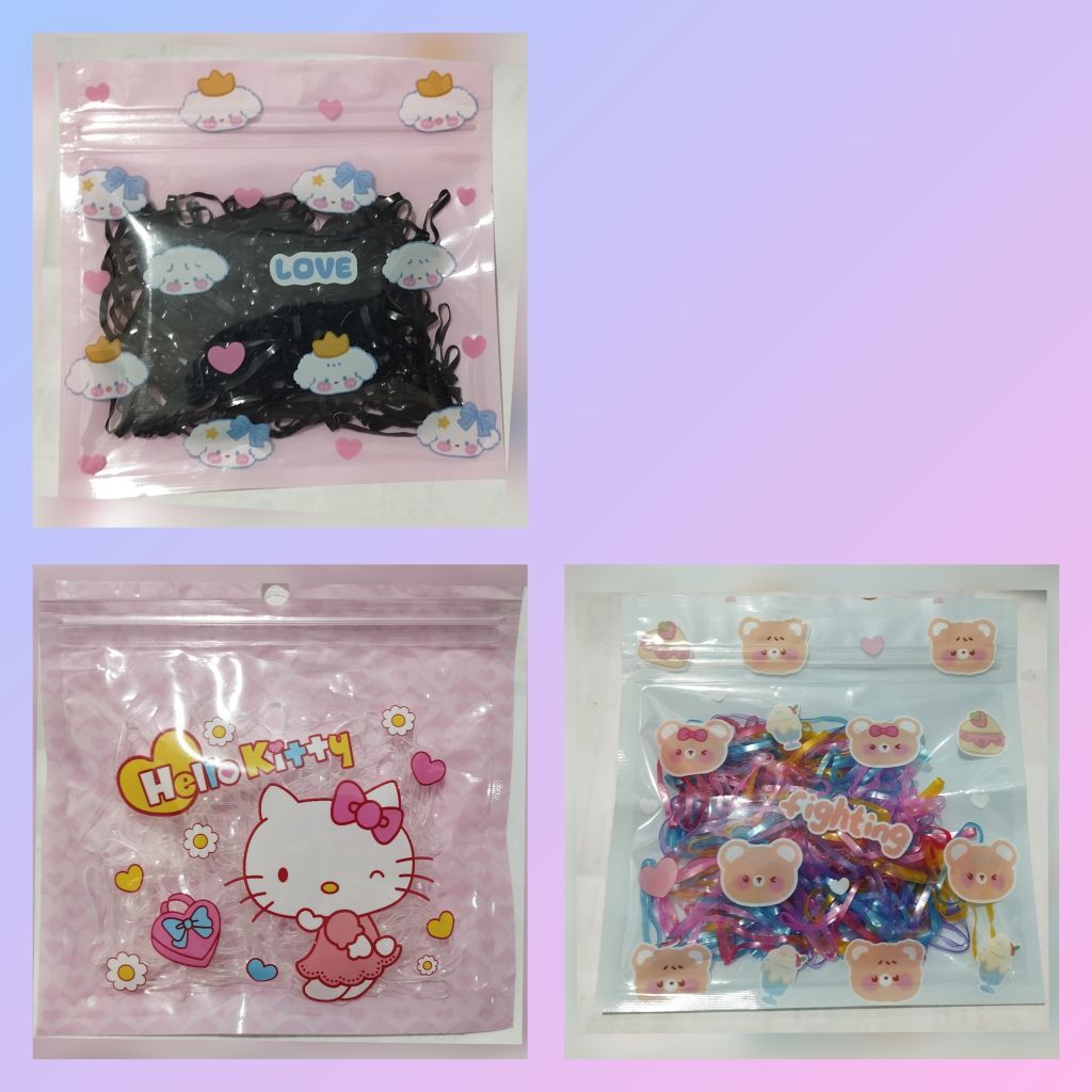 Karet jepang mini | karet unyil | karet rambut Transparan, Hitam, Warna campur
