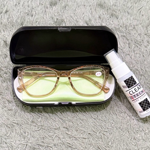 Kacamata Minus Wanita Gagang Per Premium Warna Clear Coklat Lengkap dengan Kotak, Lap & Cairan Pembe