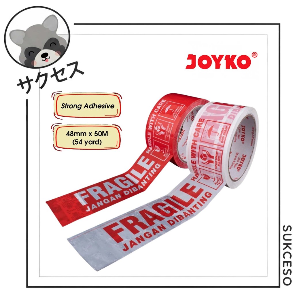 Joyko Lakban FRAGILE OPP-3FR-50 (Merah) & OPP-4FR-50 (Putih) Packing Murah Berkualitas