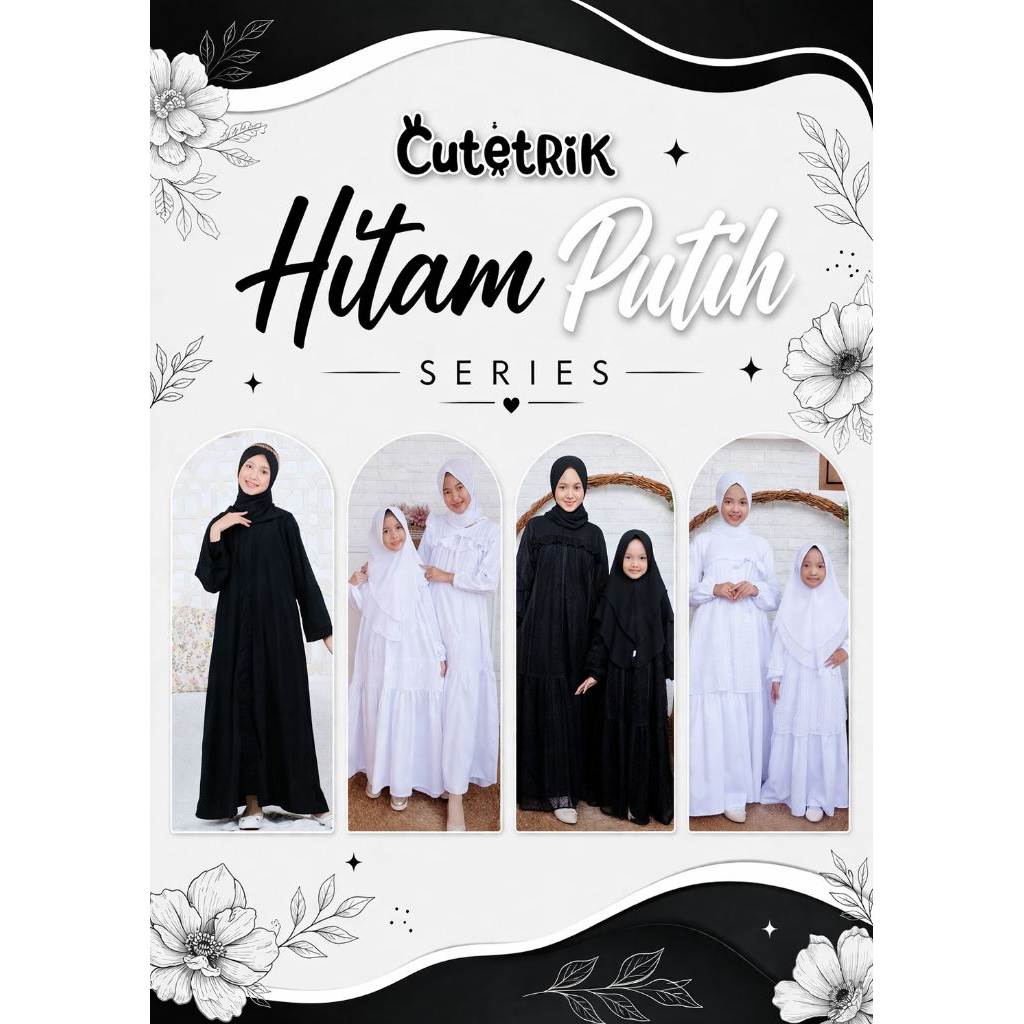 Rumah Gamis Anak/Cutetrik Gamis anak kekinian/Cutetrik Gamis Hitam putih terbaru/Cutetrik Gamis rema
