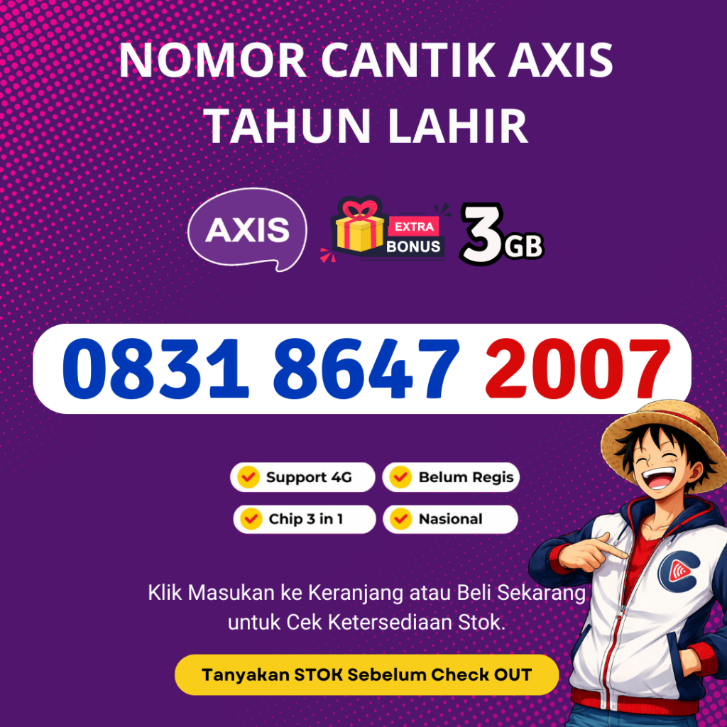 Nomor Cantik Axis Seri Tahun Lahir Murah - Kartu Perdana Cantik Axis Support 4G LTE-Bonus Kuota 3GB