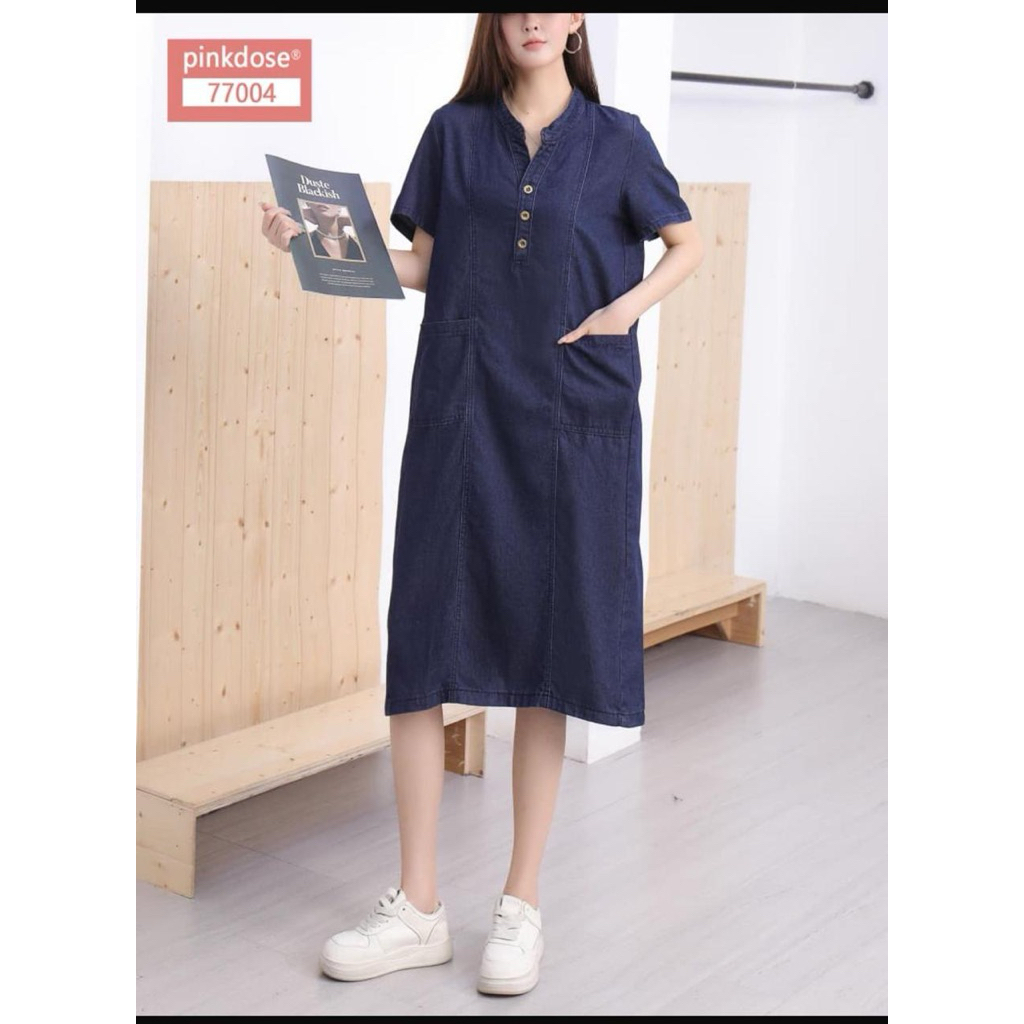 Dres Ovneck Pendek Jeans Denim Kancing Premium