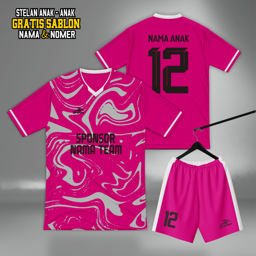 Stelan Baju Bola Anak Free Nama + Nomer Punggung,Kaos Futsal Ukuran Anak Free Nameset