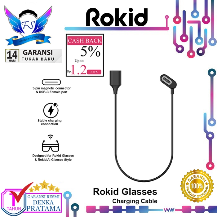 ROKID GLASSES CHARGING CABLE for Rokid Rokid Glasses and Rokid AI Glasses Kabel Charger Garansi Resm