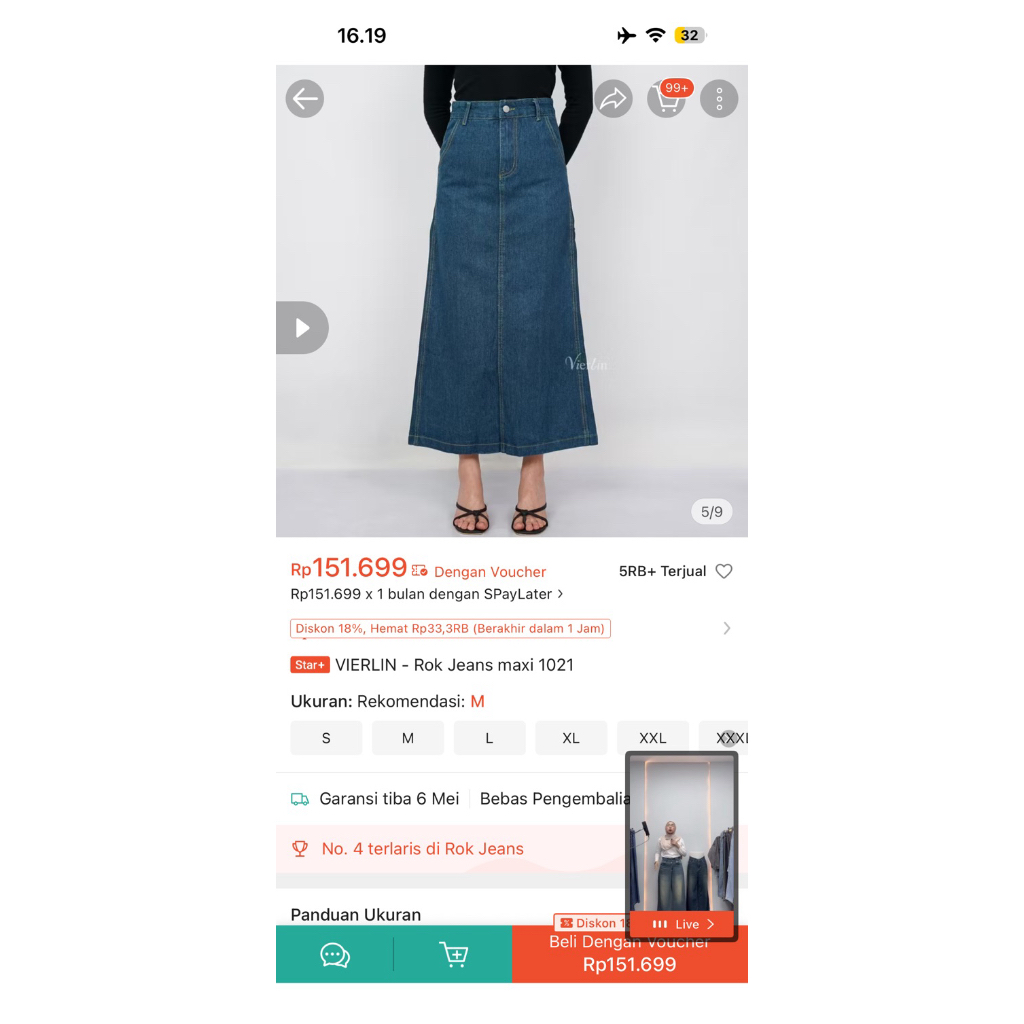 ex konten rok jeans VIERLIN JEANS A line (bukan bekas)