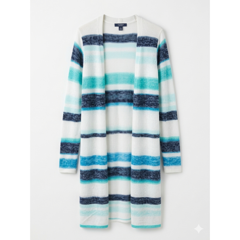 Long Cardigan Rajut Anak Perempuan 8-10 Tahun Motif Stripe Tosca - Sisa Ekspor Original Justice Kard