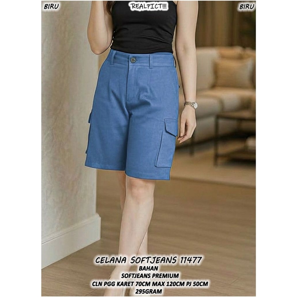 KC 11477 CELANA SOFTJEANS PENDEK CARGO WANITA LP 70-120CM / READY / REALPICT