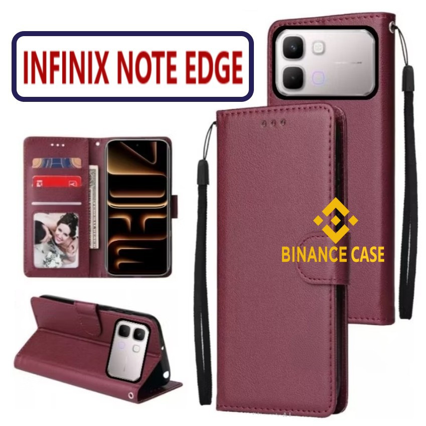 LEATHER FLIP CASE INFINIX NOTE EDGE CASE KULIT FLIP WALLET LEATHER KULIT PREMIUM SARUNG BUKA TUTUP K