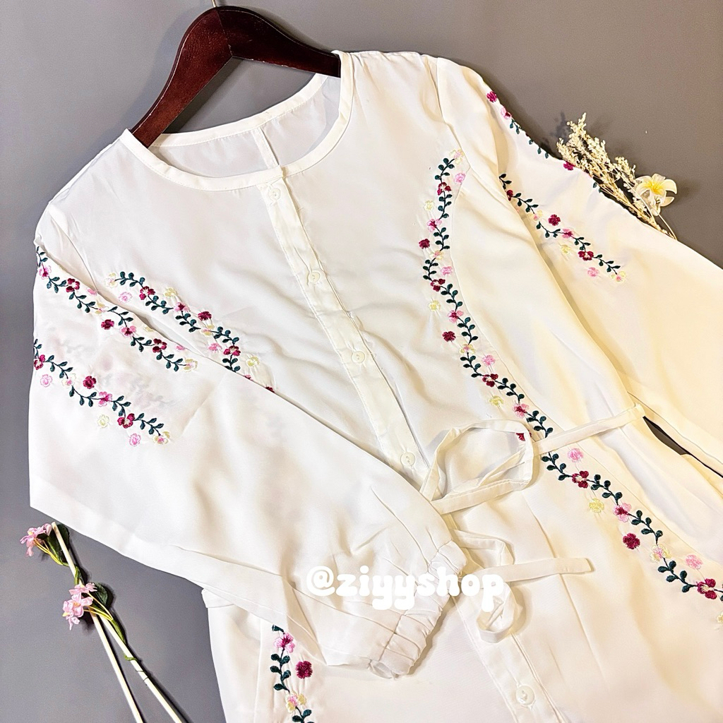 Tunik Chiffon Bunga Bunga/Atasan Tunik Wanita Tunik Lebaran Hari Raya Tunik Sifon Premium Tunik Puti