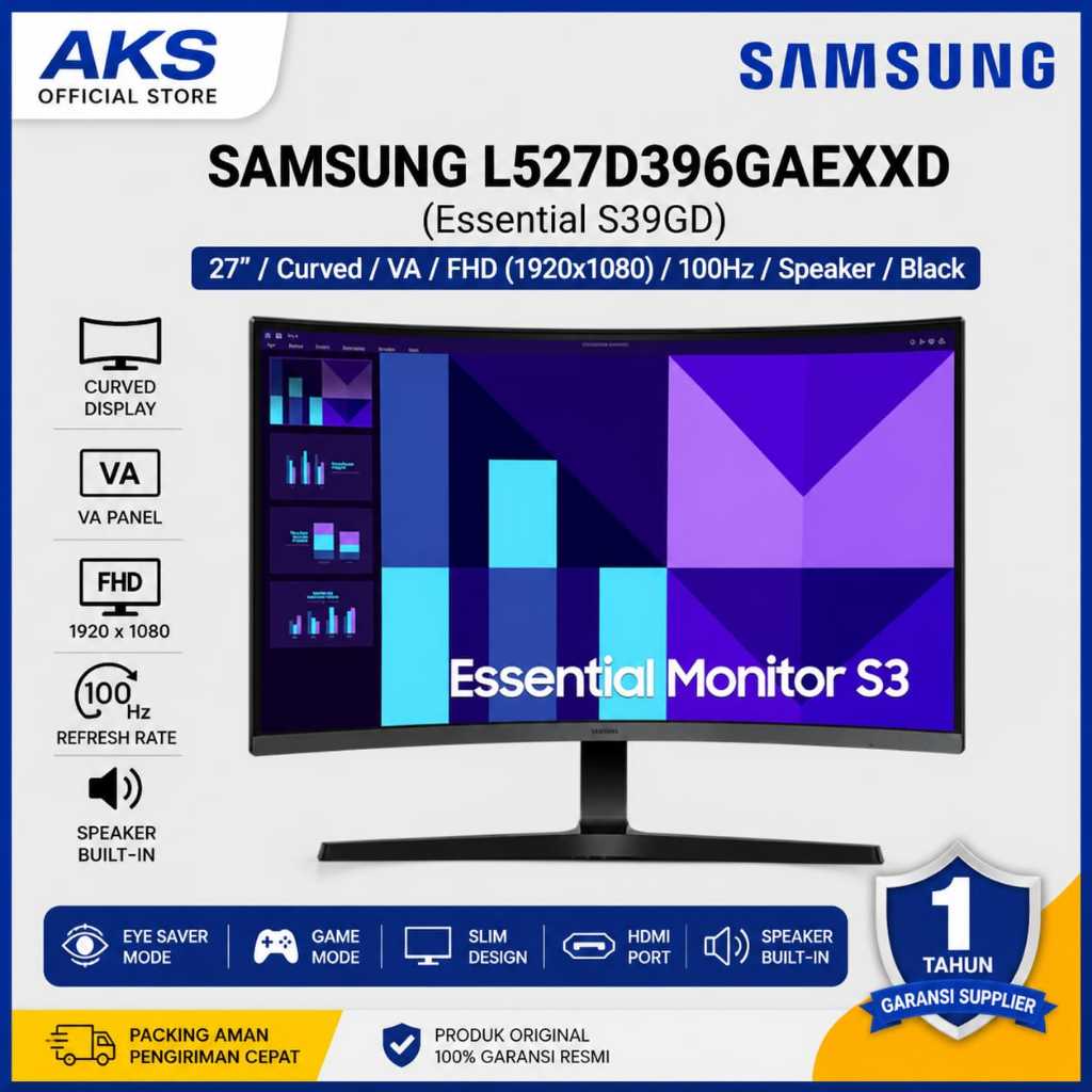 Samsung 27 Inch Curved Monitor LS27D396GAEXXD S39GD FHD VA 100Hz Speaker - Layar Lengkung Gaming & K