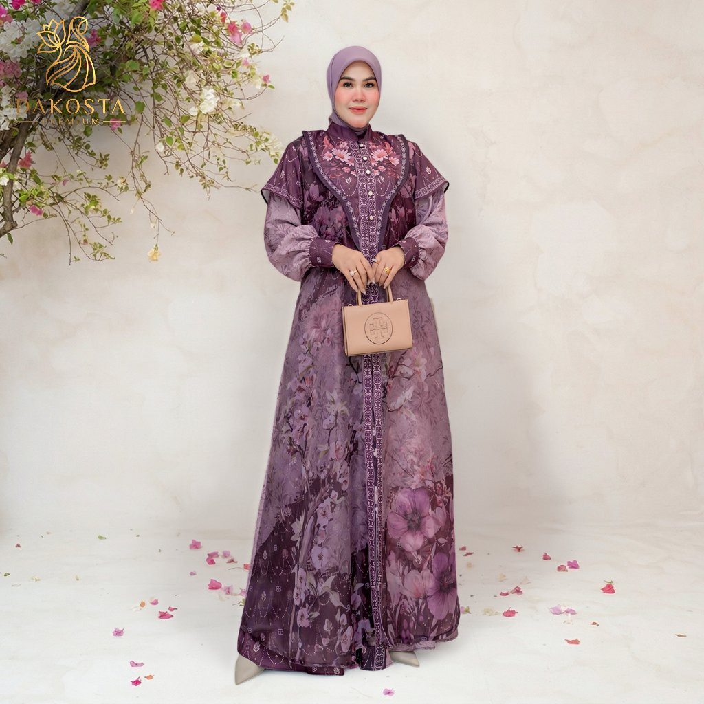 Rayya Built-In Outer Series Gamis Tumpuk Menyatu Pola Bunga Mewah