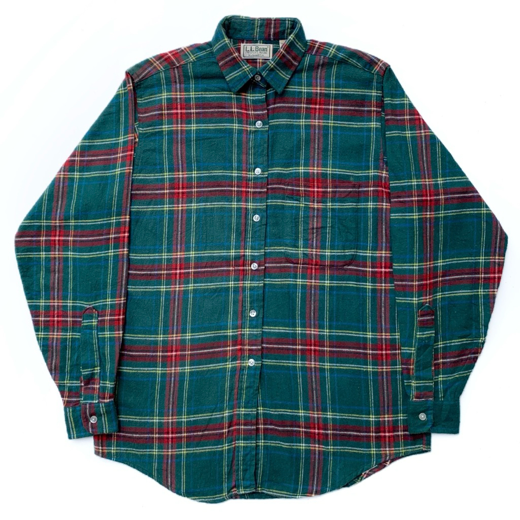ll bean 1980s - 1990s single pocket plaid flannel shirt