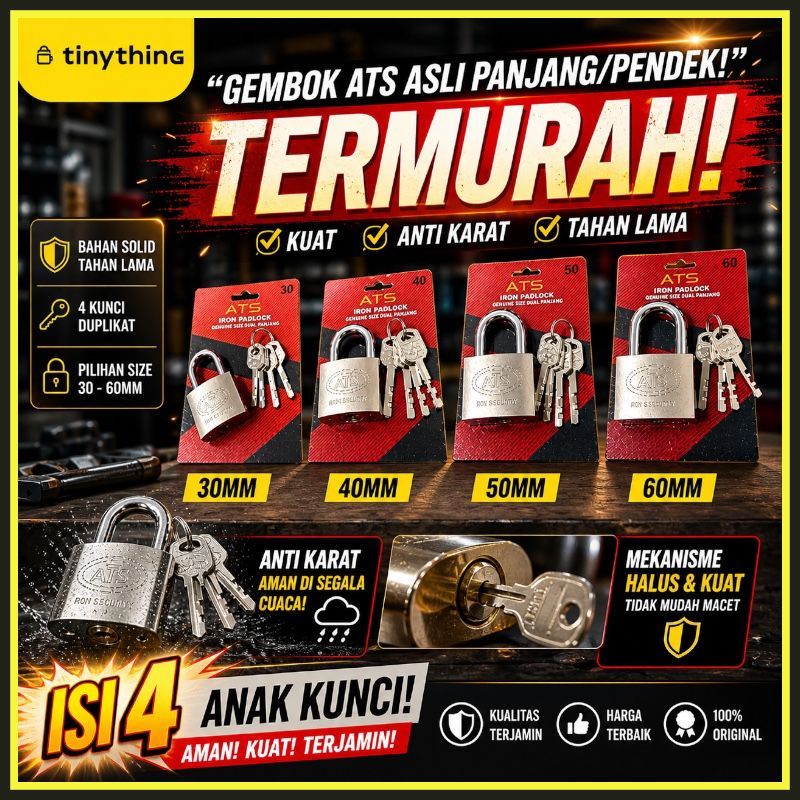 Kunci Gembok Stainless Anti Karat / Anti Maling / Gembok Pendek /  Gembok Rumah / Gembok Pagar / Gem