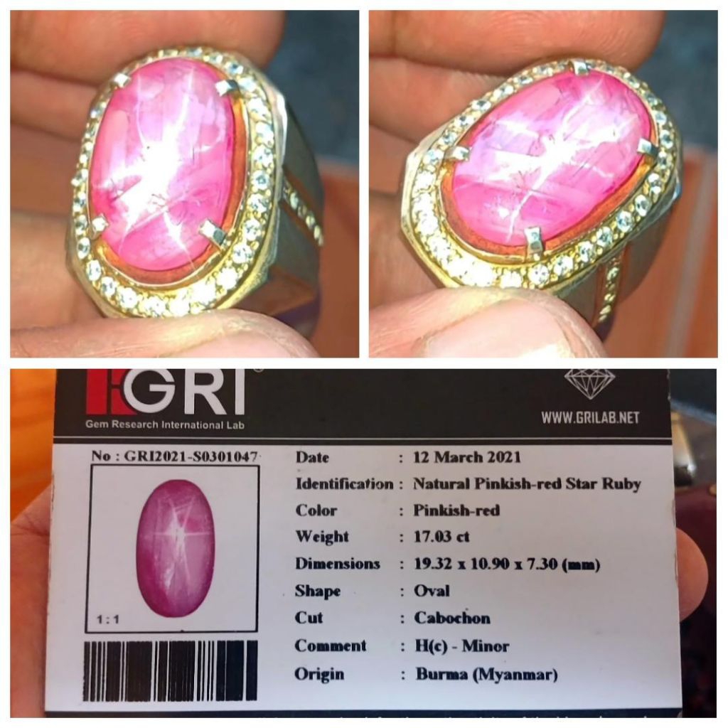 Natural Star Ruby Myanmar Burma 17 carat GRI memo