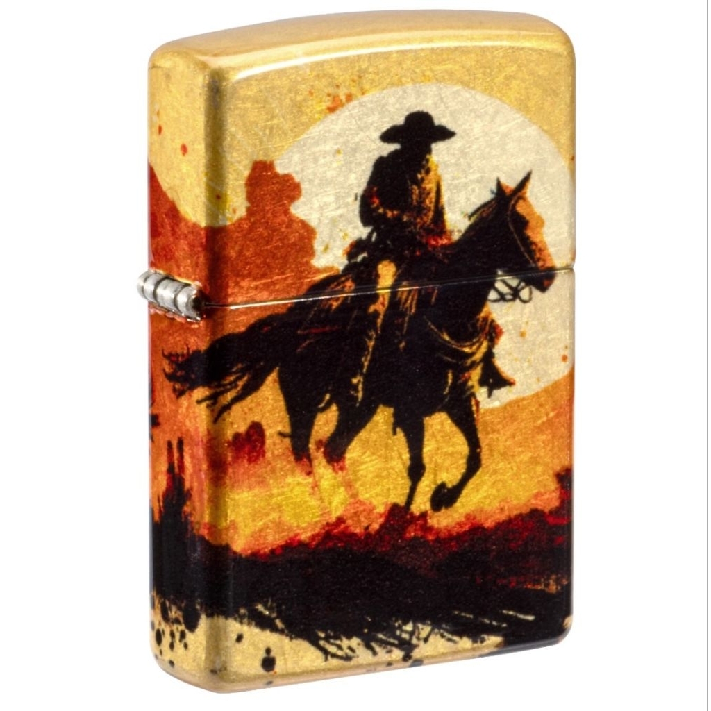 47143 ORIGINAL ZIPPO COWBOY ON HORSE RACING FULL SIDE