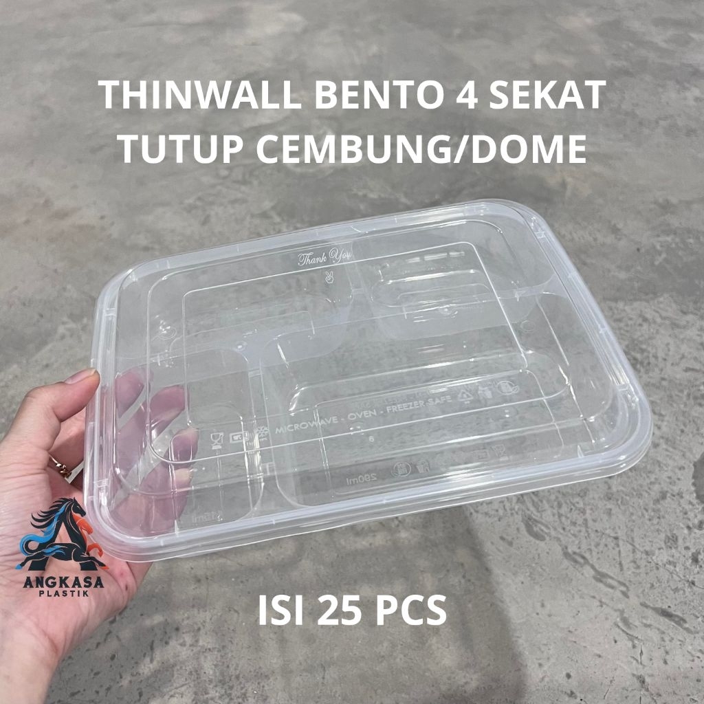 Thinwall Bento 4 Sekat Tutup DOME / Thinwall Sekat 4 / Thinwall Bento Tutup Datar / Kotak Thinwall B