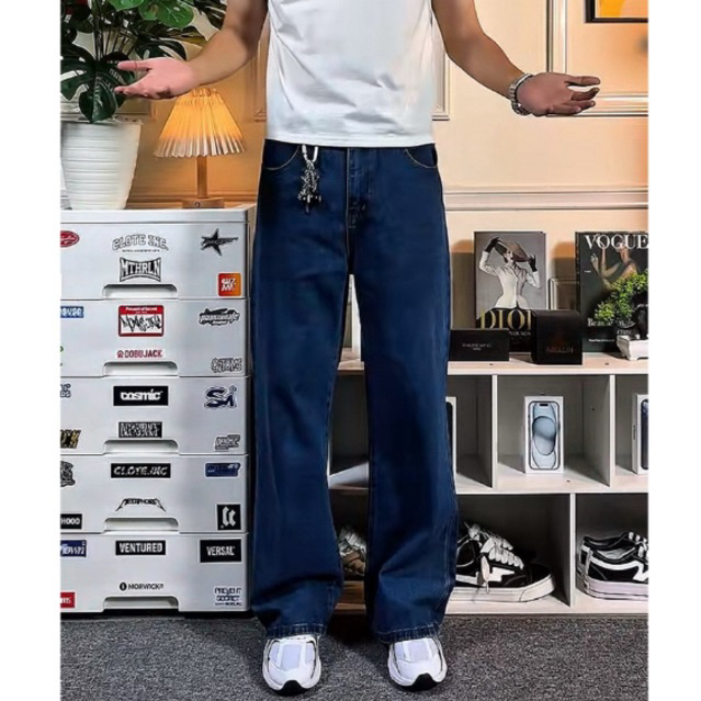 Celana Jeans Pria Kalcer Wide Leg Straight Fit Polos | Clean Basic Gondes Style Nyaman Harian Simple