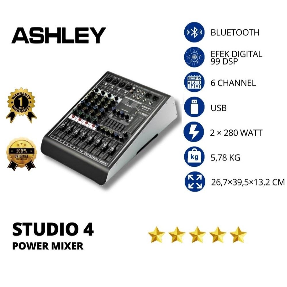 POWER MIXER ASHLEY STUDIO 4 BLUETOOTH POWER MIXER ASHLEY STUDIO4 PROFESSIONAL ORIGINAL 4CHANNEL