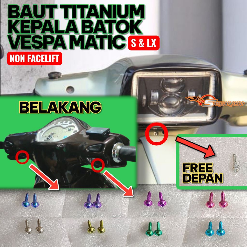 BAUT TITANIUM VESPA MATIC BAUT BATOK KEPALA VESPA S LX NON FACELIFT