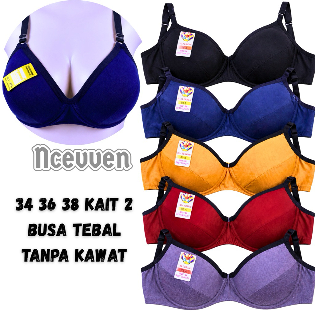 Bra sport bh wanita dewasa perempuan remaja batok cup busa tanpa kawat katun size 34 36 38 kait 2