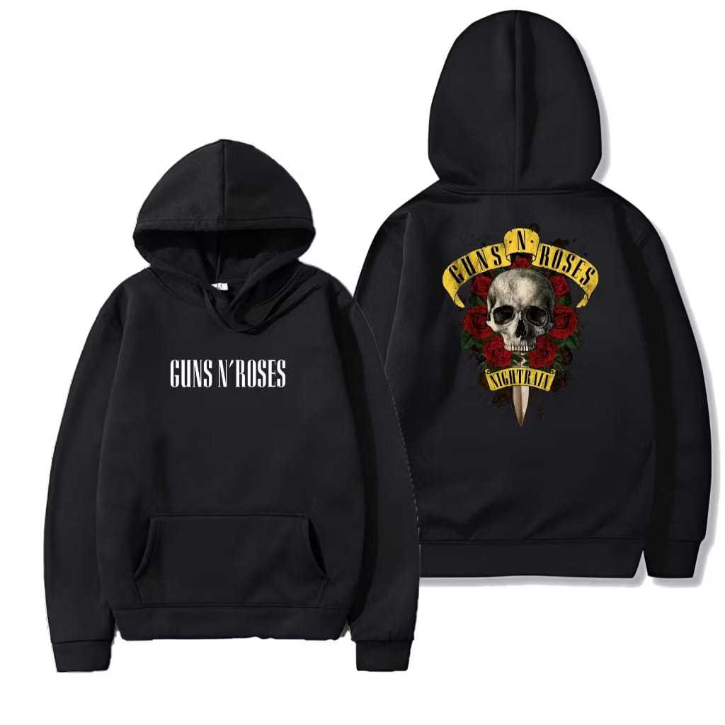 Hoodie GUNS N ROSES NIGH TRAIN Sweater Pullover Warna Hitam Jaket Unisex Pria Wanita Jumper Fleece O