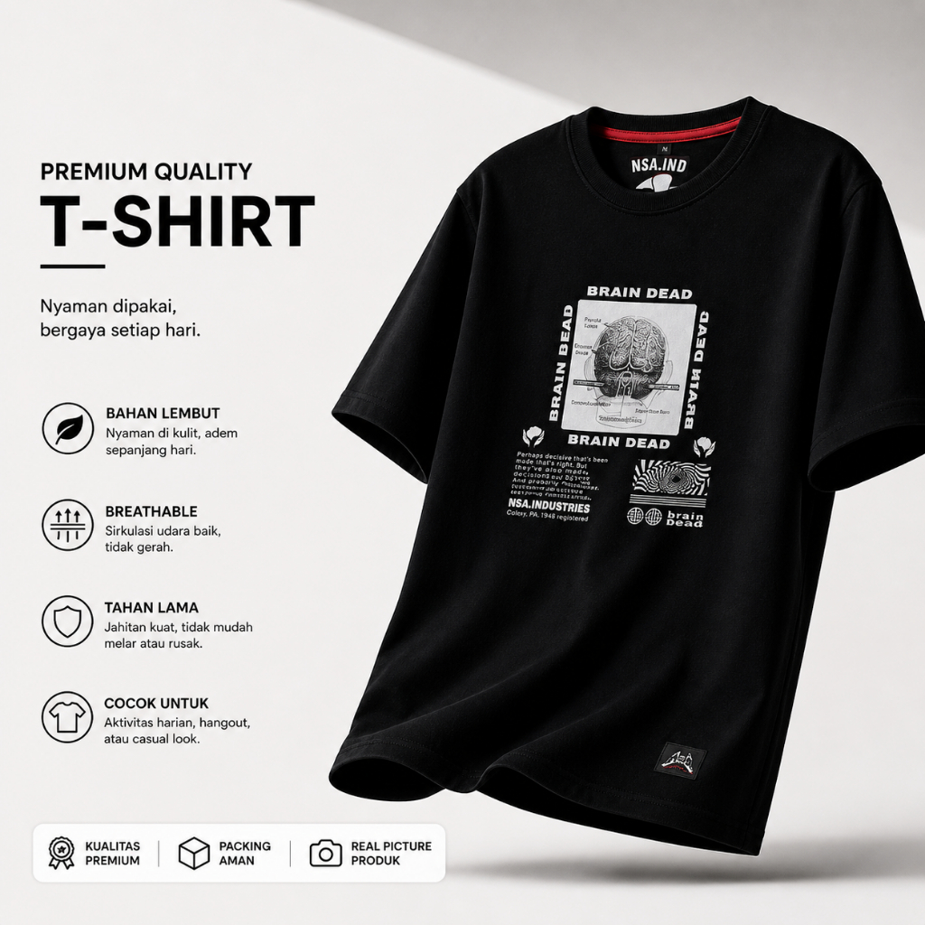 Nsa Ind  T-shirt Brain dead Black Pria Wanita