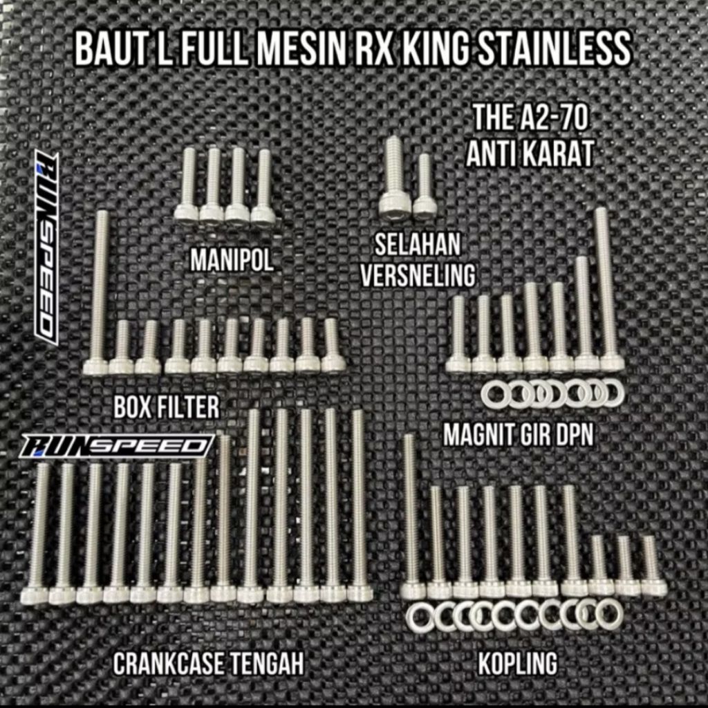 BAUT L STAINLESS FULL MESIN RX KING. TIPE THE A2-70