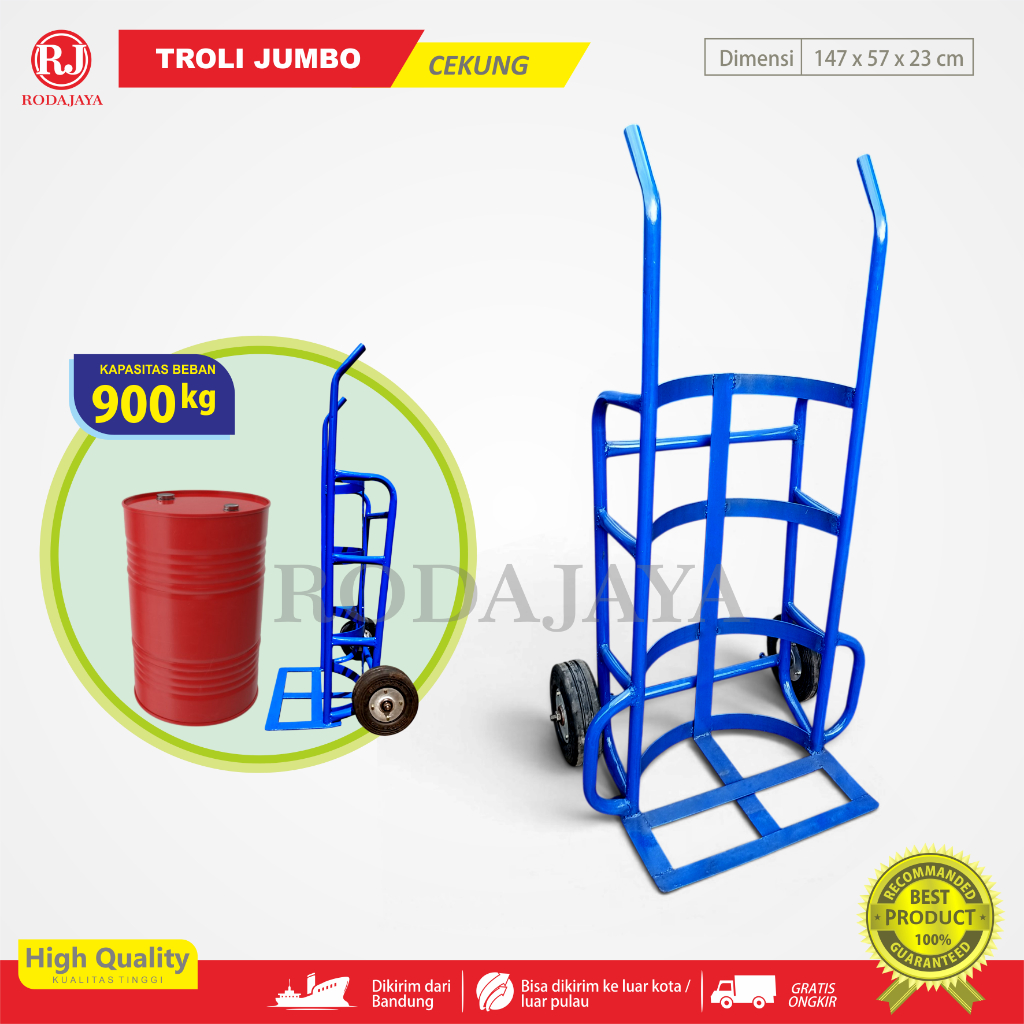 Troli dorong tangan / Trolley JUMBO Kapasitas beban 900 kg / troli Drum oli / alat angkut Multifungs