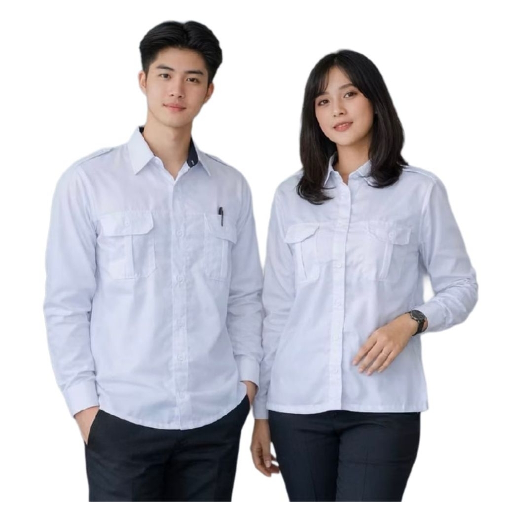 kemeja PNS Putih Dinas Pria Wanita kerah Hitam/Baju Putih Pdh wanita Kemeja Atasan  pria wanita, ASN