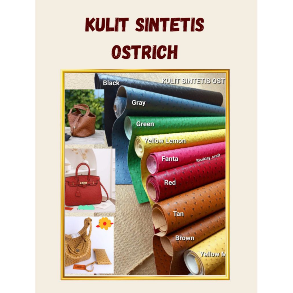 Kulit Sintetis Ostrich Etalase 2 | Synthetic Leather Ostrich | Kulsin | Bahan Tas | Bahan Sepatu