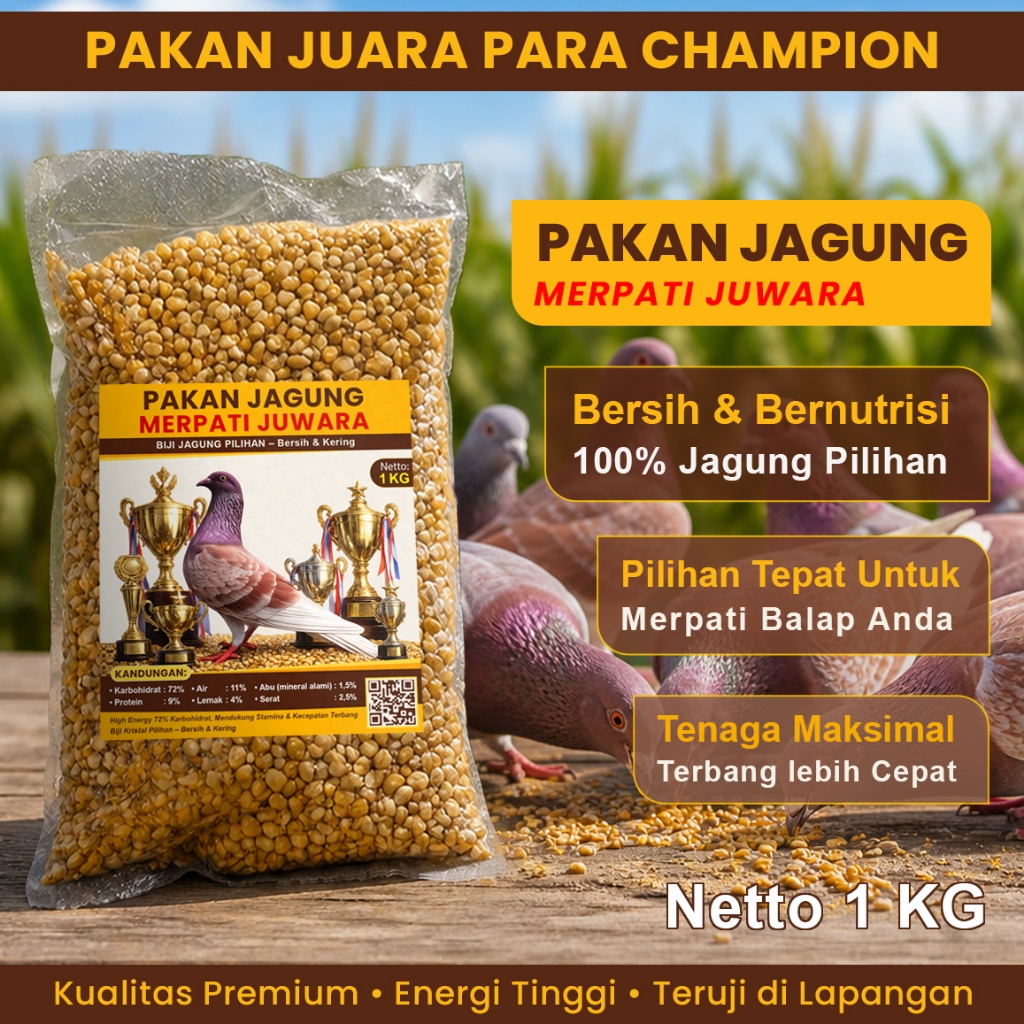 PAKAN JAGUNG MERPATI JUWARA 1KG | JAGUNG PAKAN MERPATI BALAP BERKUALITAS